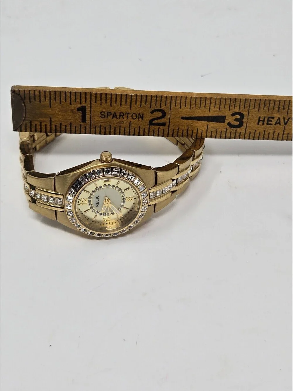 Relic by Fossil Queen's Court Gold-Tone Crystal Bezel Women's Watch with Date